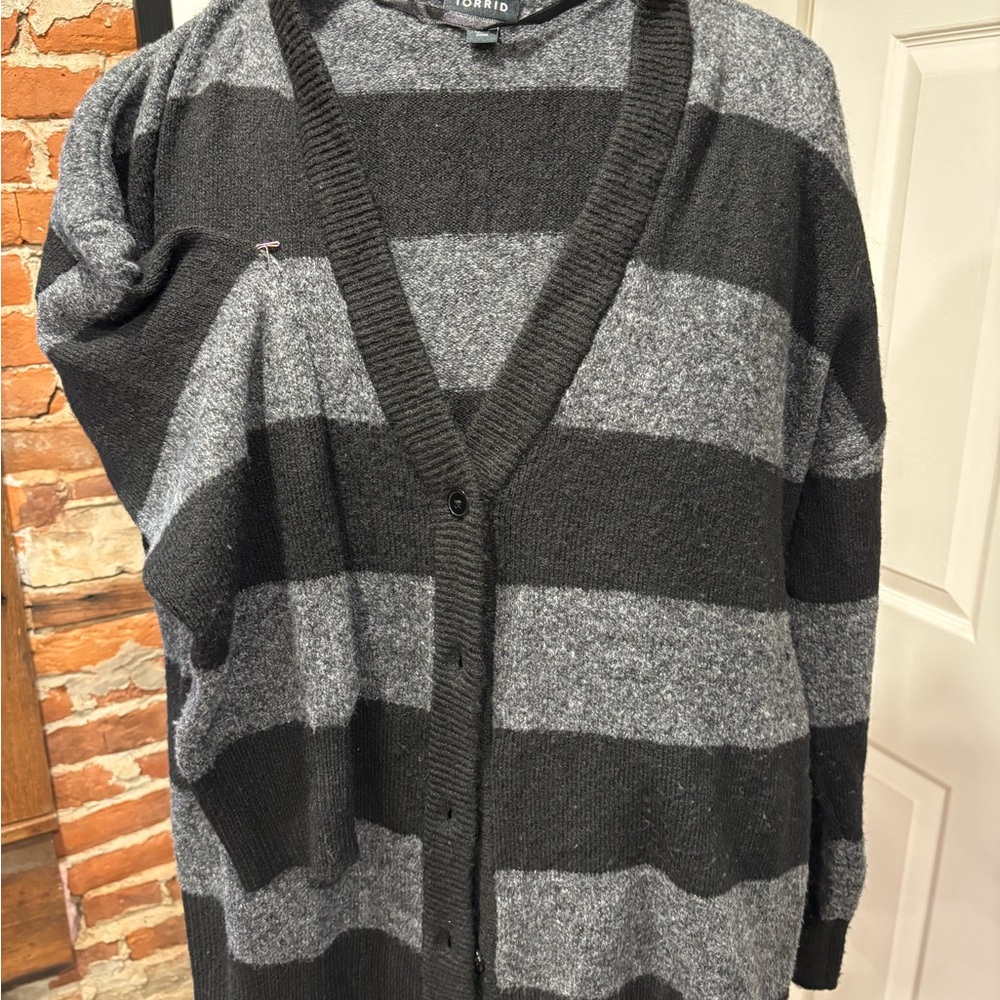 Torrid Black and Gray Striped Cardigan